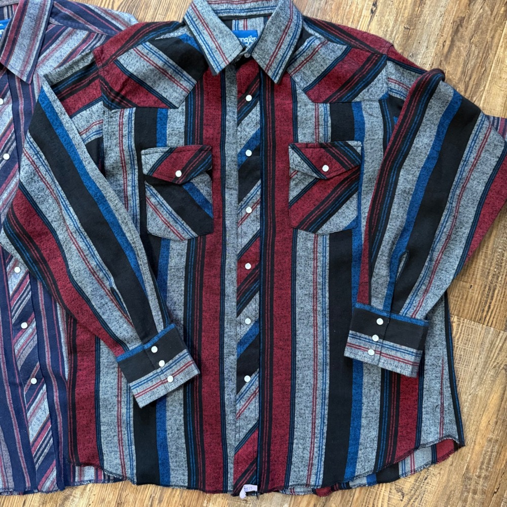 Wrangler Western‎ Shirt Mens XL Multicolor Striped Pearl Snap Cotton Vintage - Picture 3 of 10